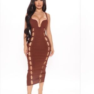NEW w/ Tags! Brown Bandage Midi Dress XL